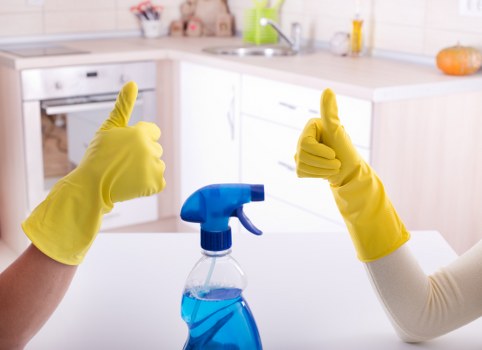 Professional technician cleaning home gutters